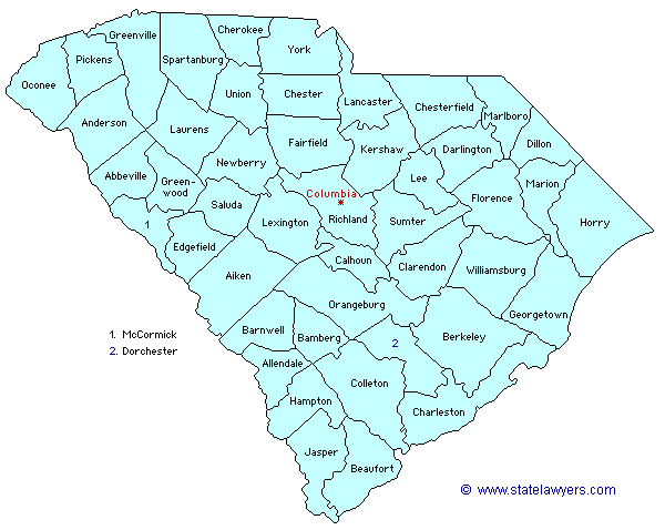 South Carolina County Outline Map.